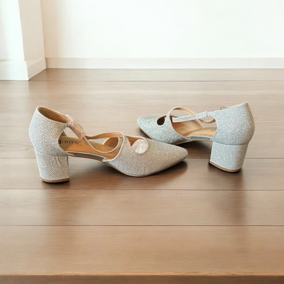 IDIFU Silver Glitter Block Heels | Cross Strap Party Shoes | Size 7.5 - Picture 6 of 12